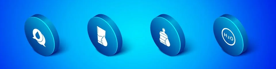 Set Isometric Water drop with speech bubbles, Big bottle clean water, Chemica Stock Illustration
