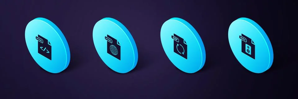Set Isometric WAV file document, GIF, HTML and icon. Vector 스톡 일러스트