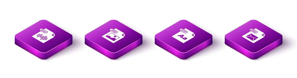 Set Isometric WAV file document, JPG, OTF and EML icon. Vector 库存插图