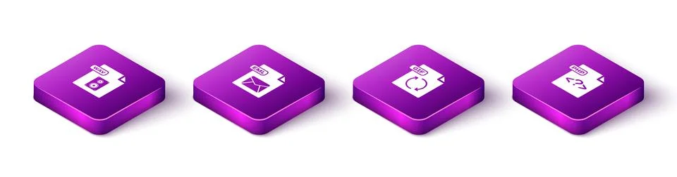 Set Isometric WAV file document, EML, GIF and PHP icon. Vector Stockillustratie