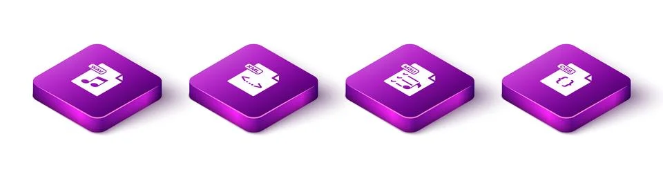 Set Isometric WAV file document, XML, M3U and CSS icon. Vector Stockillustratie
