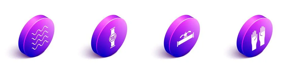 Set Isometric Wave, Water meter, Industry pipe and valve and Rubber gloves icon イラスト素材