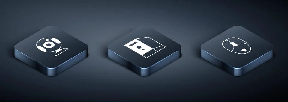 Set Isometric Web camera, Computer mouse and Case of computer icon. Vector イラスト素材