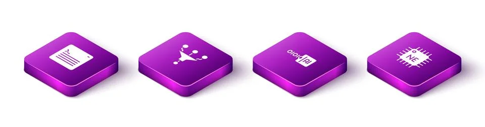 Set Isometric Web developer programming code, Funnel or filter, Binary and .. Stock Illustration