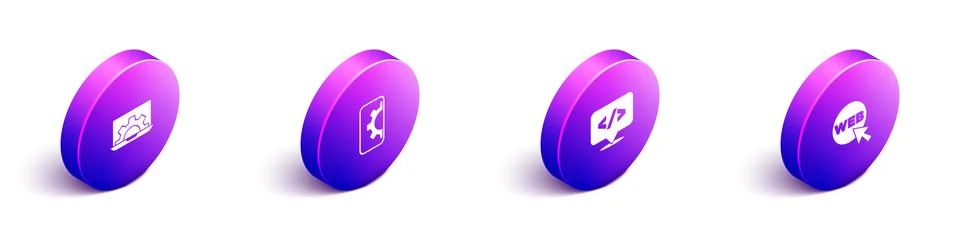 Set Isometric Web development, , Front end and and graphic design icon. Vector Stock Illustration