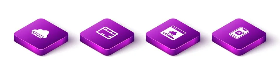 Set Isometric Web development, Keyboard, Cloud technology data transfer and イラスト素材