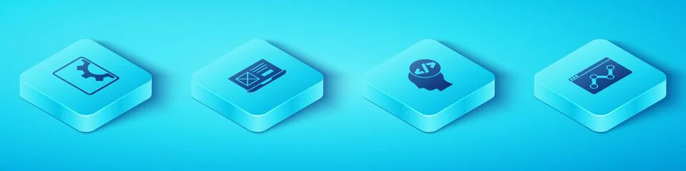 Set Isometric Web development, UI or UX design, Website statistic and Front end イラスト素材