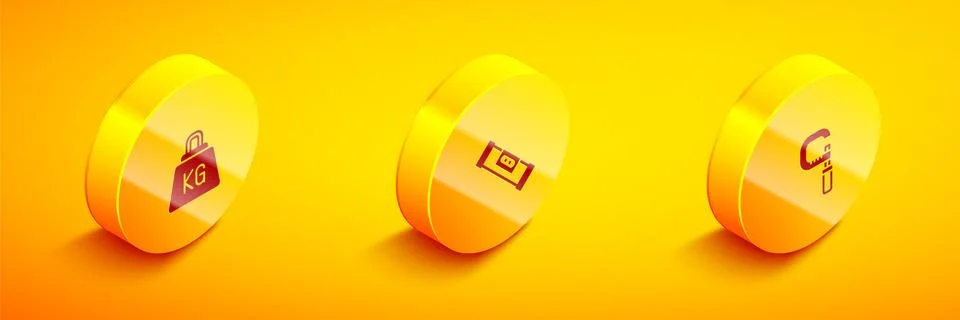 Set Isometric Weight, Construction bubble level and Micrometer icon. Vector Stock Illustration