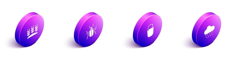 Set Isometric Wheat, Insect fly, Bucket and Cloud with rain icon. Vector イラスト素材