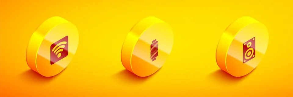 Set Isometric Wi-Fi wireless internet network, Sewing thread on spool and Stereo 스톡 일러스트