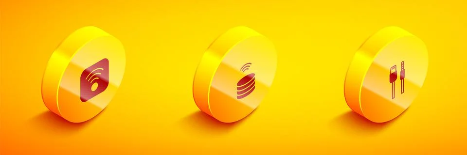 Set Isometric Wi-Fi wireless internet, Smart data server and USB cable cord icon Stockillustratie