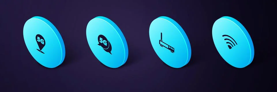 Set Isometric Wi-Fi wireless network, Router and wi-fi signal, 5G and Location Illustrazione stock