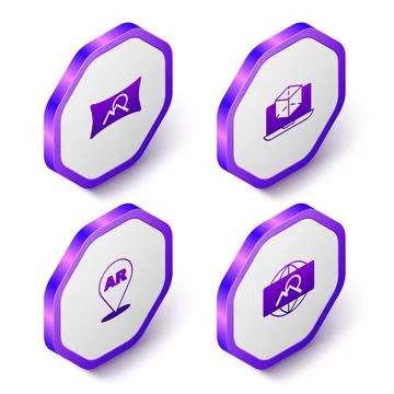 Set Isometric Wide angle picture, 3d modeling, Augmented reality AR and icon Stock Illustration