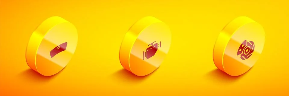 Set Isometric Windshield, Check engine and Car brake disk with caliper icon Ilustración de archivo