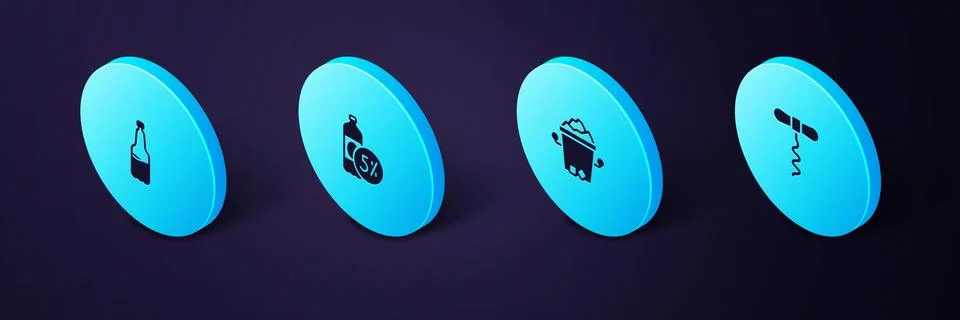 Set Isometric Wine corkscrew, Ice bucket, Beer bottle and Plastic beer icon Stock-Illustration