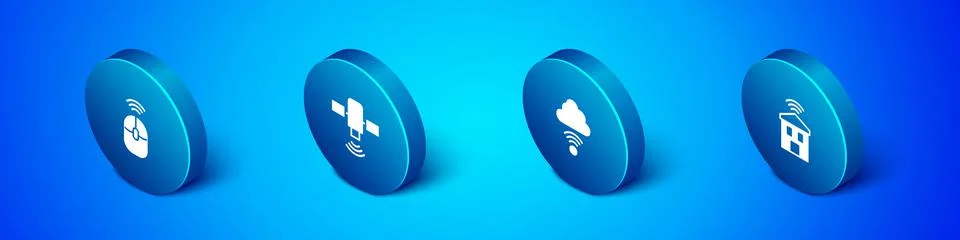 Set Isometric Wireless computer mouse, Network cloud connection, Smart home with Stock Illustration