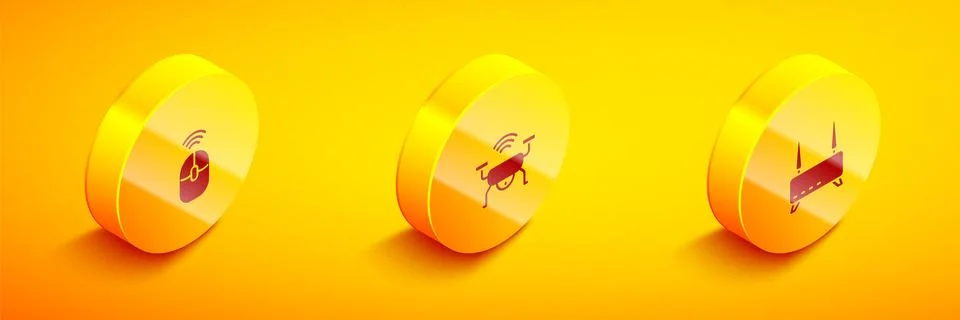 Set Isometric Wireless computer mouse, Smart drone system and Router and wi-fi Stock Illustration