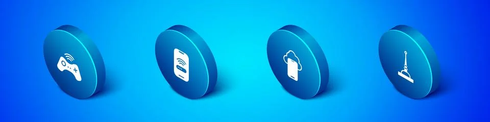 Set Isometric Wireless gamepad, Cloud technology data, Antenna and Mobile with Illustrazione stock