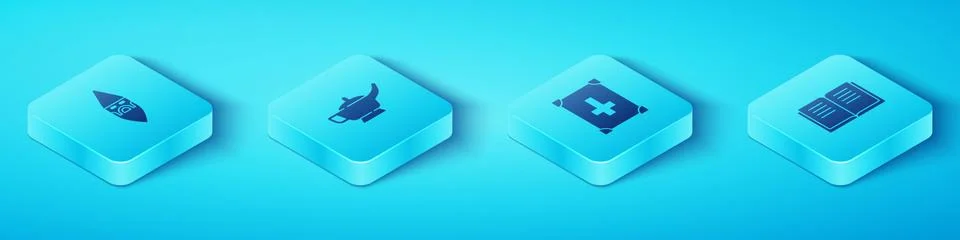 Set Isometric Wizard warlock, Magic lamp or Aladdin, Ancient magic book and icon Ilustração Stock