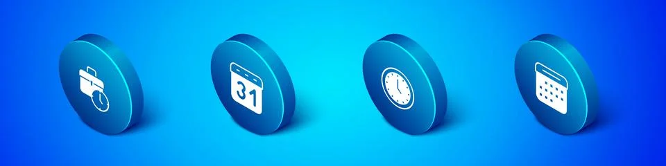 Set Isometric Work time, Clock, Calendar and icon. Vector Stockillustratie