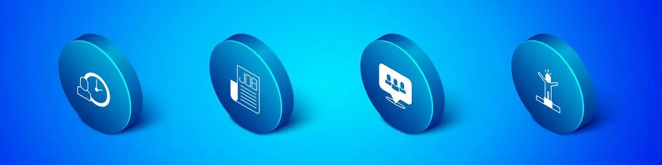 Set Isometric Work time, Project team base, Productive human and Search job i Stock Illustration
