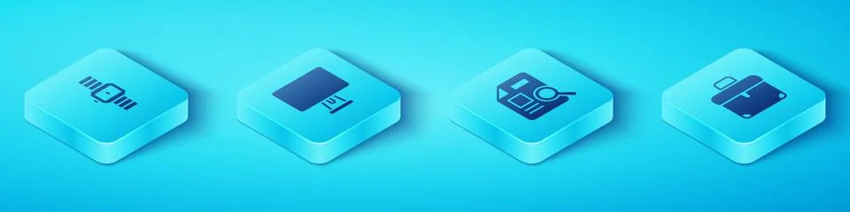 Set Isometric Wrist watch, Computer monitor, Briefcase and Document with graph Stock-Illustration
