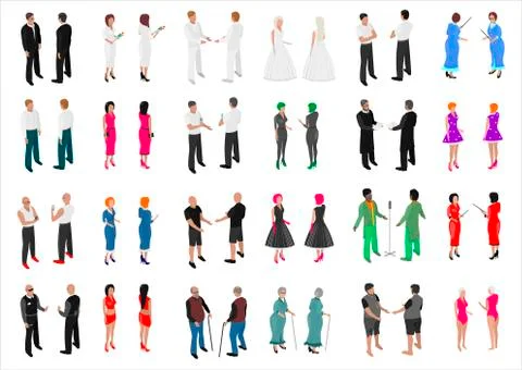 Set of isometries of different people Stock Illustration