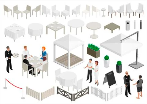 Set of isometry scheme of the restaurant Stock Illustration