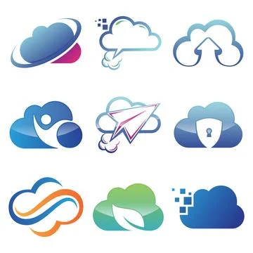 Set of IT cloud vector icon symbol for element design on the white background Stock Illustration