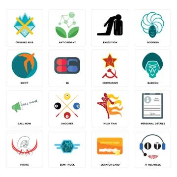Set of it helpdesk, scratch card, pirate, muay thai, call now, communism, swi Illustrazione stock gratuita