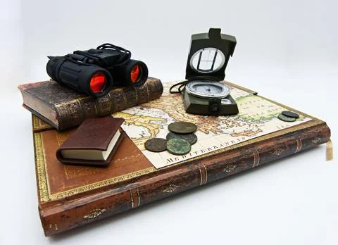 Set of items for adventure and exploration. Stock-Fotos