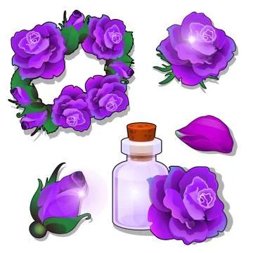 A set of items and cosmetics on the theme of roses isolated on a white Stock Illustration