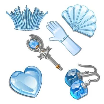 The set of items and stylish decorations of ice isolated on a white background Stock Illustration