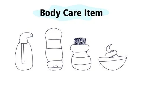 A set of items for the bathroom. Dispenser and shampoo, shaving foam and a Stockillustratie