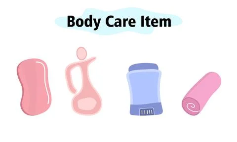 A set of items for the bathroom. Solid soap and deodorant, perfume and towel 스톡 일러스트