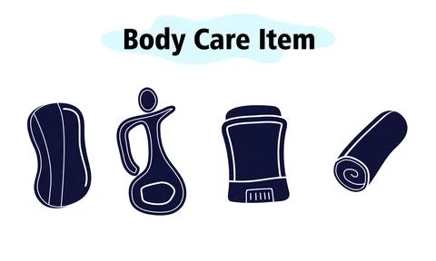 A set of items for the bathroom. Solid soap and deodorant, perfume and towel 스톡 일러스트