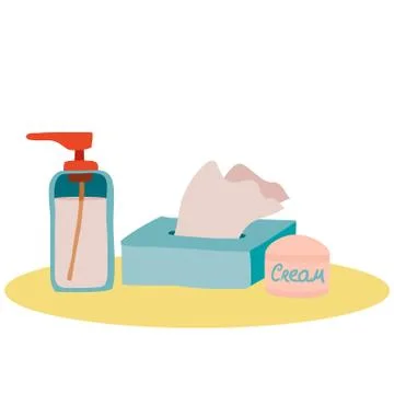 Set of items for beauty routine cream and napkins, isolated object on a white Illustrazione stock