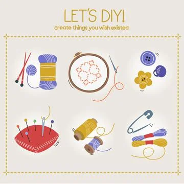 Set of Items for Handmade and Sewing Stock Illustration