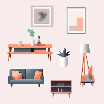 Set of items for the living room Stock Illustration