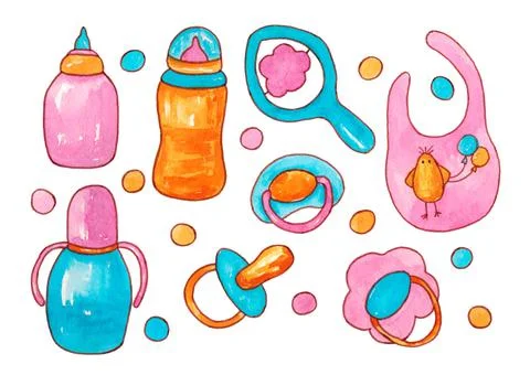 A set of items for newborns. Stock Illustration
