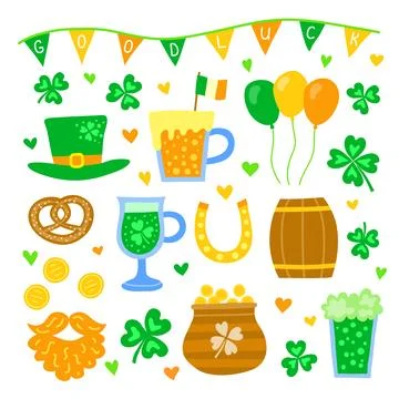 Set of items for Saint patrick s day celebration. Stock Illustration