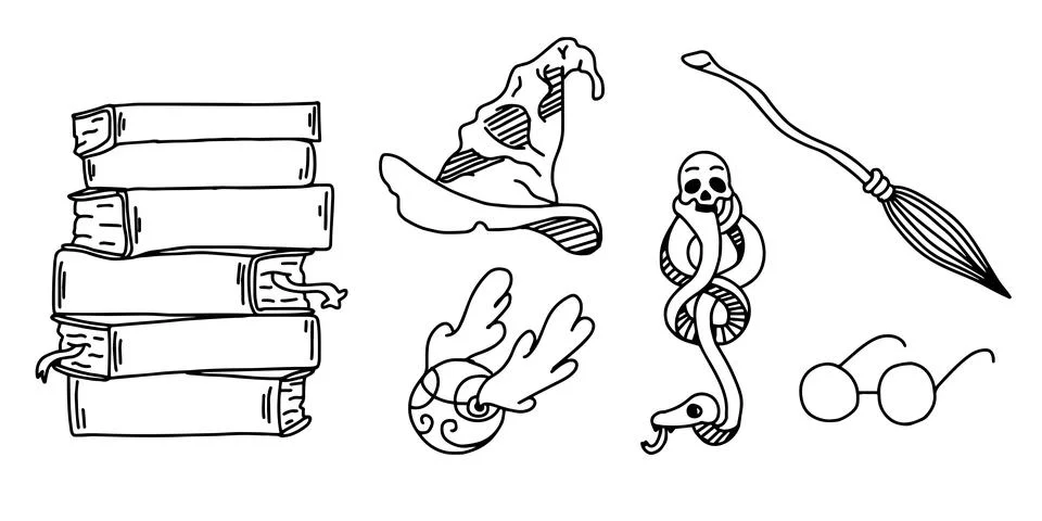 Set of Items. School of magic and sorcery. Vector illustration. Stock Illustration