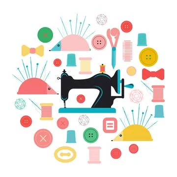 Set of items for sewing and needlework. Illustration. Stock Illustration