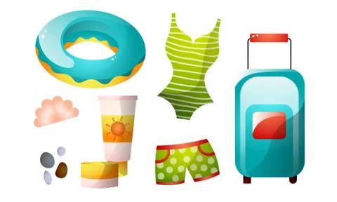 Set of items for summer holidays on beach vector illustration Stock Illustration