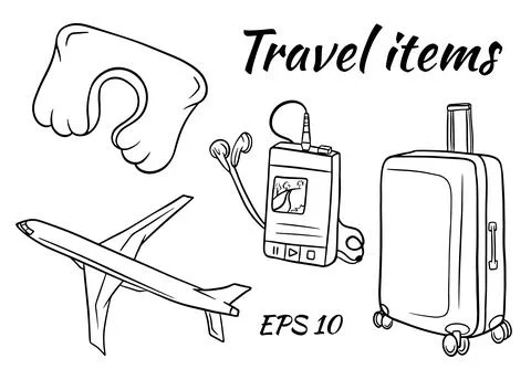 A set of items for travel. Stock Illustration
