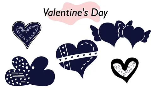 A set of items for Valentines Day. Envelopes, valentines, letters. Icons. In a Stock Illustration