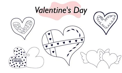 A set of items for Valentines Day. Envelopes, valentines, letters. In linear Stock Illustration