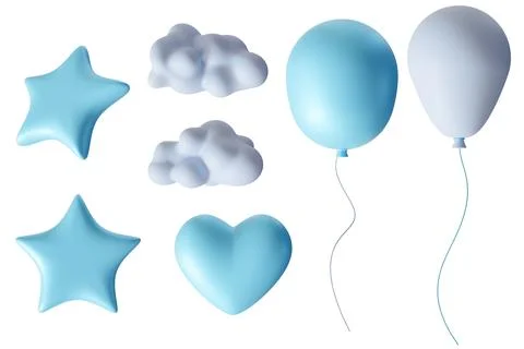 Set of Its a Boy themed elements, including blue stars, balloons, heart and.. 스톡 일러스트