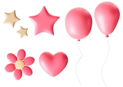 Set of Its a Girl themed elements, including stars, balloons, heart, and flow 스톡 사진