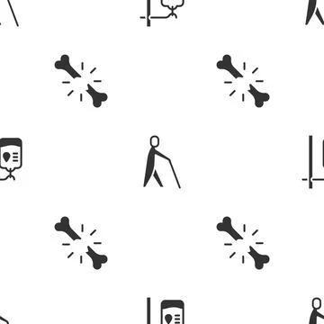 Set IV bag, Blind human holding stick and Human broken bone on seamless pattern Stockillustratie